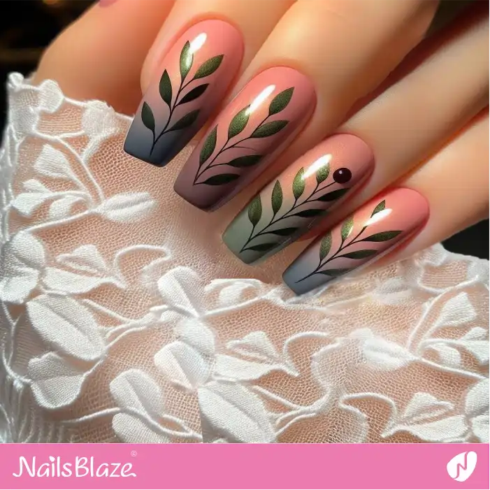 Ombre Olive Leaf Nail Design | Nature-inspired Nails - NB1609